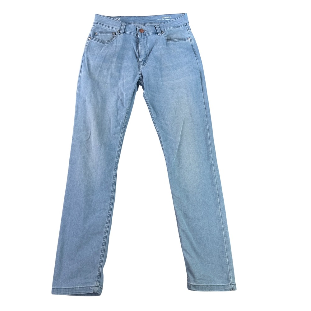 Mugsy Grands Jeans Mens 33x34 Light Wash Blue Slim Fit Stretch FLX4NSL